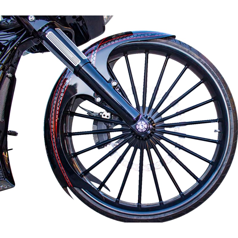 PAUL YAFFE BAGGER NATION Talon Front Fender – 21 Wheel – With Black Adapters – Touring Models TALON21-14L-B