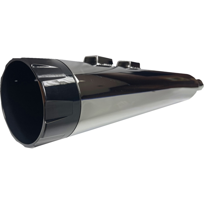 BASSANI XHAUST 4-1/2 Straight Can Slip-On Mufflers – Chrome with Black End Cap – Twin Cam Touring 1F744