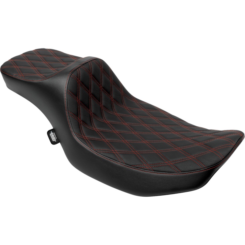 DRAG SPECIALTIES SEATS Extended Reach Predator III Seat – Double Diamond – Red Stitching – Vinyl – FLH/FLT ’23-’24 4705D