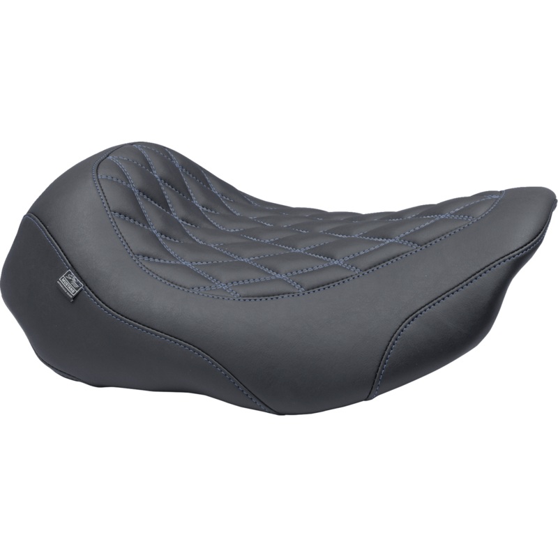 MUSTANG Wide Tripper* Seat – Solo – Sky Blue Stitching – FLT/FLH ’23-’25 88503SB