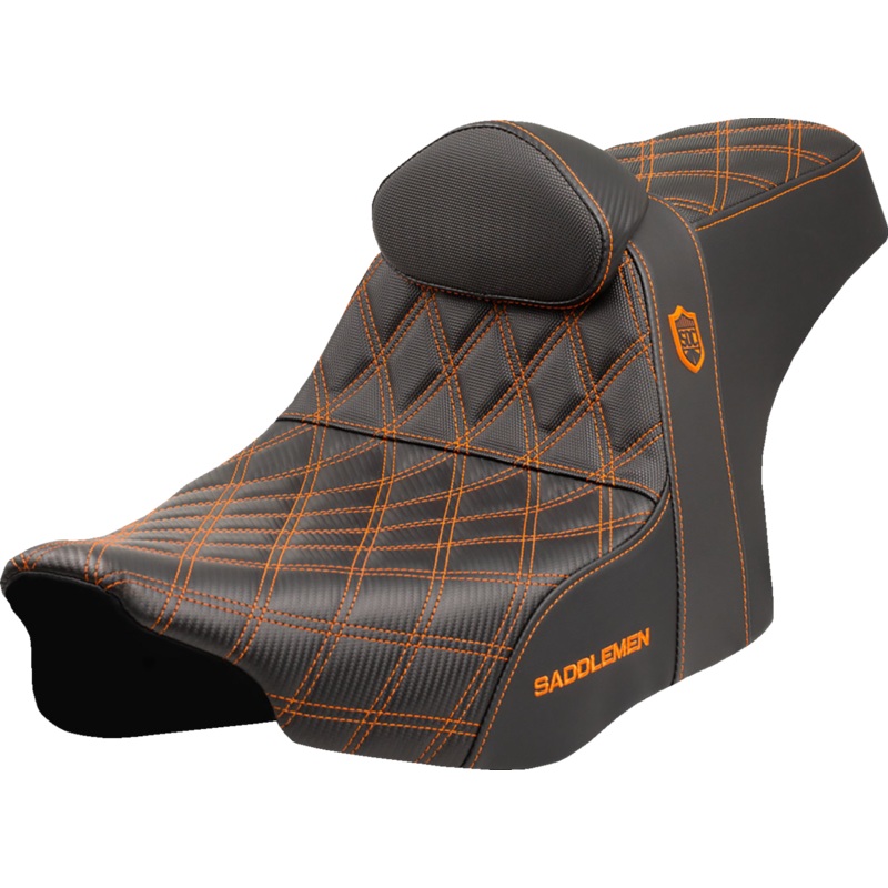 SADDLEMEN Pro Series SDC Performance Seat – Orange Stitching – w/ Backrest – FLT/FLH ’23-’25 SC82307DB3