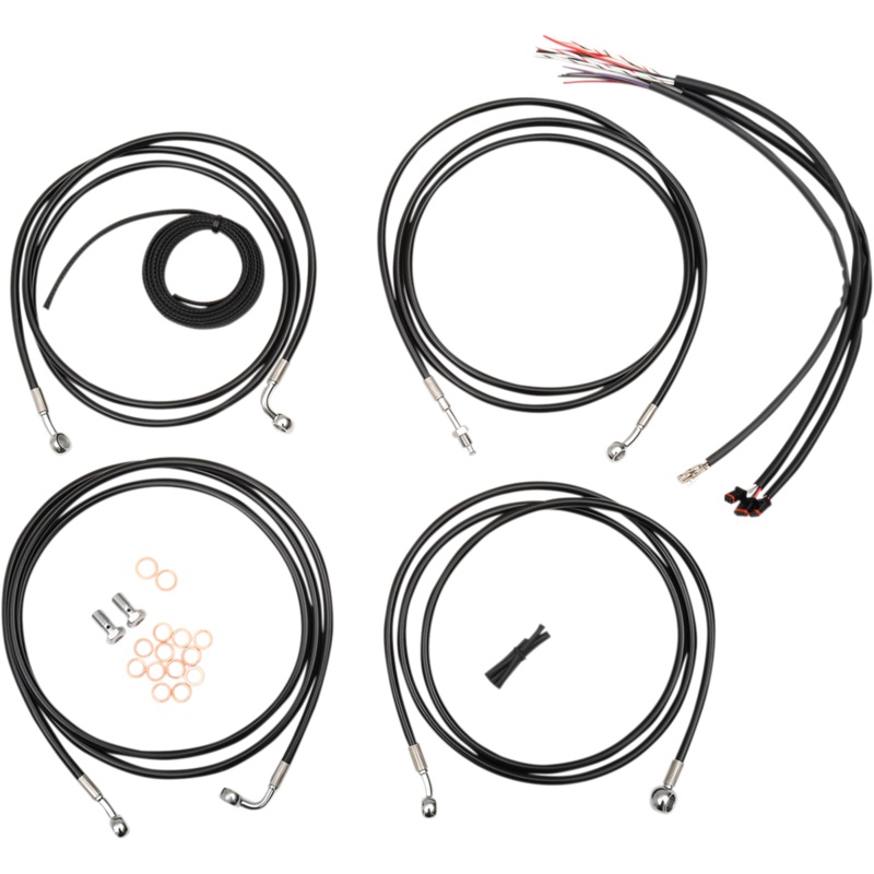 LA CHOPPERS Handlebar Cable/Brake Line Kit – Complete – 12 – 14 Handlebars – Black Vinyl LA-8052KT2-13B