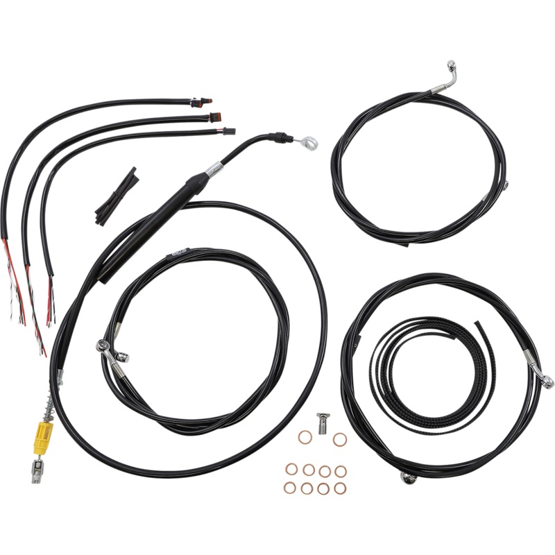 LA CHOPPERS Handlebar Cable/Brake Line Kit – Complete – 18 – 20 Handlebars – Black Vinyl LA-8056KT2-19B