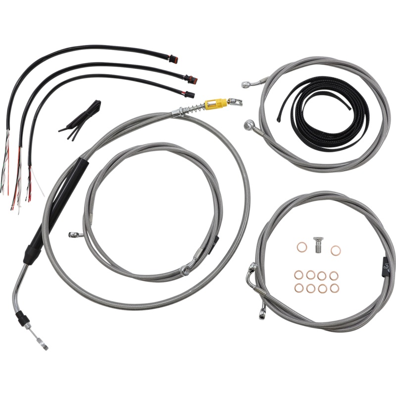 LA CHOPPERS Handlebar Cable/Brake Line Kit – Complete – 18 – 20 Handlebars – Stainless LA-8056KT2-19