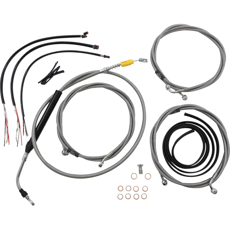 LA CHOPPERS Handlebar Cable/Brake Line Kit – Complete – 15 – 17 Handlebars – Stainless LA-8058KT2-16