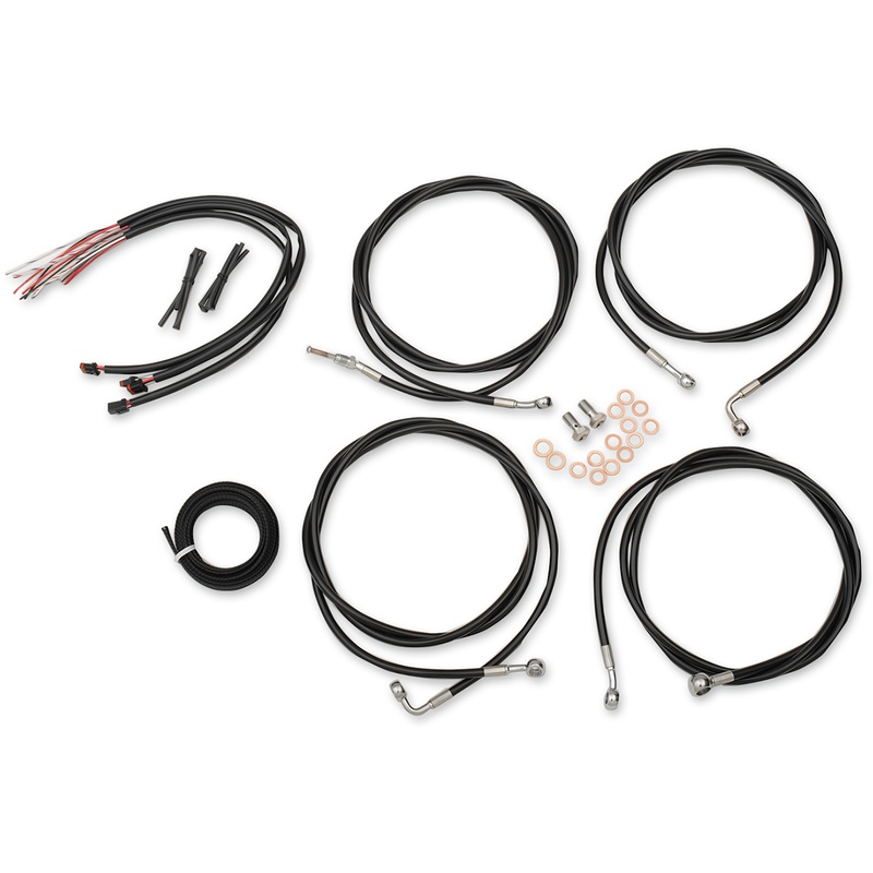 LA CHOPPERS Handlebar Cable/Brake Line Kit – Complete – 18 – 20 Handlebars – Black Vinyl LA-8054KT2-19B