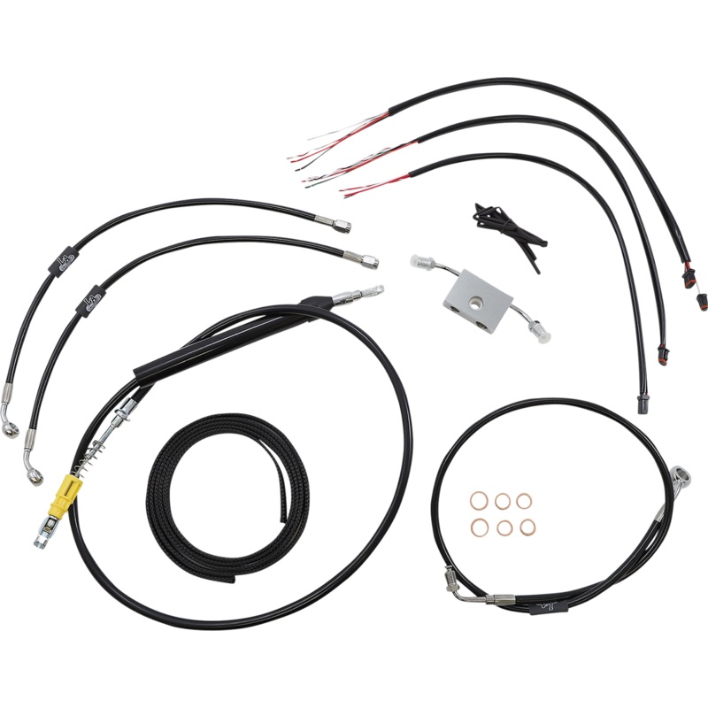 LA CHOPPERS Handlebar Cable/Brake Line Kit – Quick Connect – Complete – 15 – 17 Handlebars – Black LA-8157KT2-16B