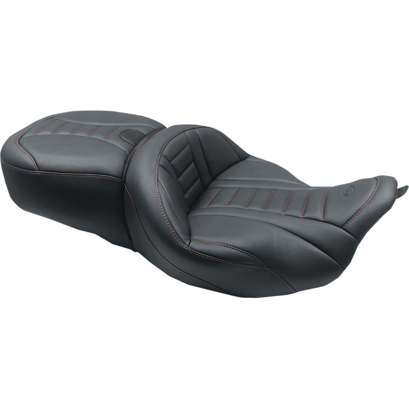 MUSTANG One-Piece Deluxe Touring Seat – Black w/ American Beauty Red Stitching 79006AB