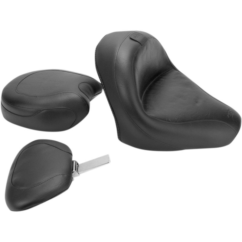 MUSTANG Seat – Vintage – Wide – Touring – With Driver Backrest – One-Piece – Smooth – Black – VTX1300 79327