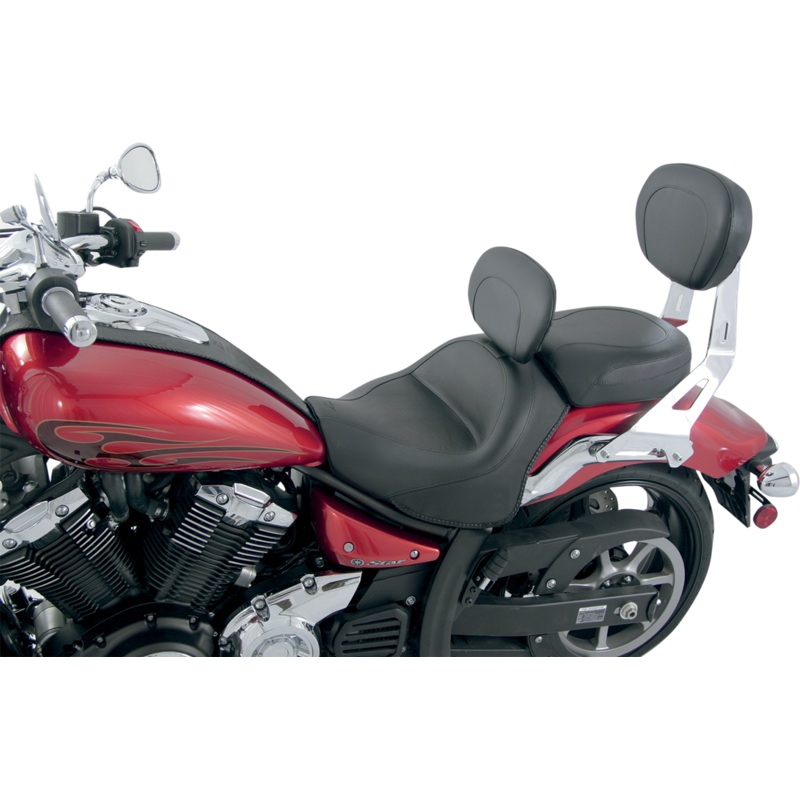 MUSTANG Seat – Vintage – Wide – Touring – With Driver Backrest – Two-Piece – Smooth – Black – Stryker 79661