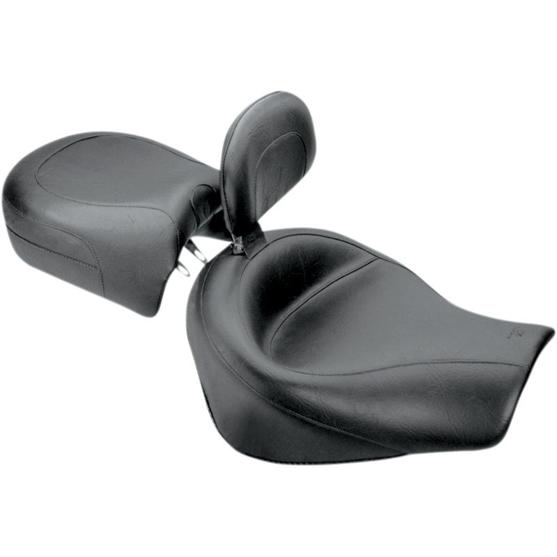 MUSTANG Seat – Vintage – Wide – Touring – With Driver Backrest – Two-Piece – Smooth – Black – Valkyrie 79141