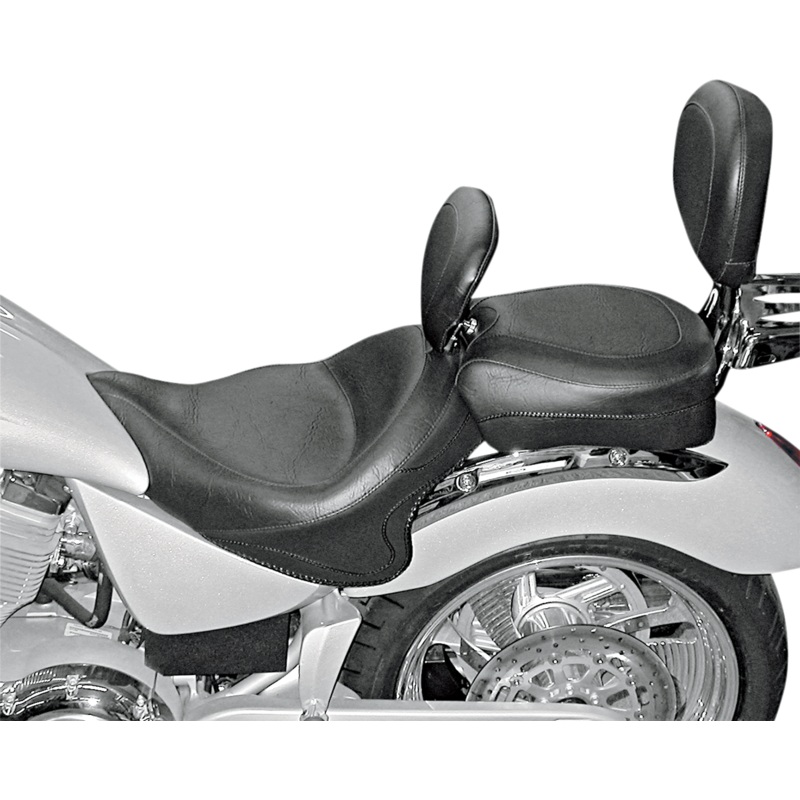 MUSTANG Seat – Vintage – Wide – Touring – With Driver Backrest – Two-Piece – Smooth – Black – Vegas 79381