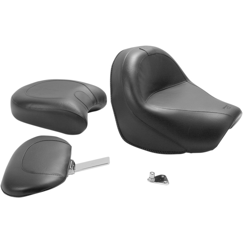 MUSTANG Seat – Vintage – Wide – Touring – With Driver Backrest – Two-Piece – Smooth – Black – VL 79283
