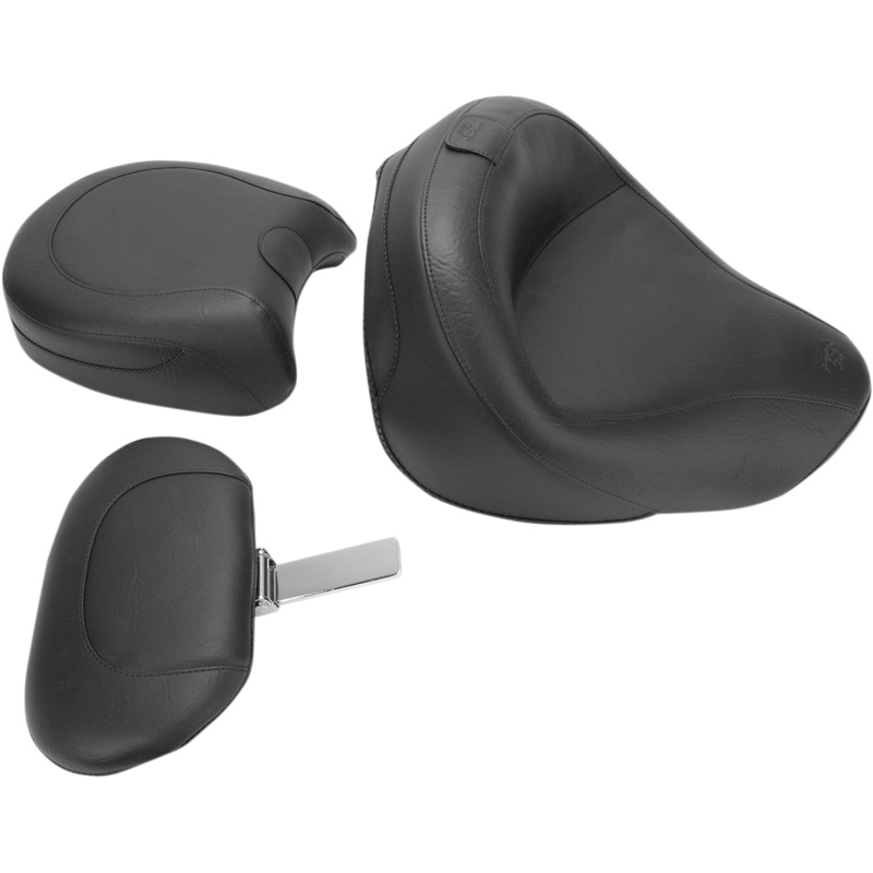 MUSTANG Seat – Vintage – Wide – Touring – With Driver Backrest – Two-Piece – Smooth – Black – VN1600 79351