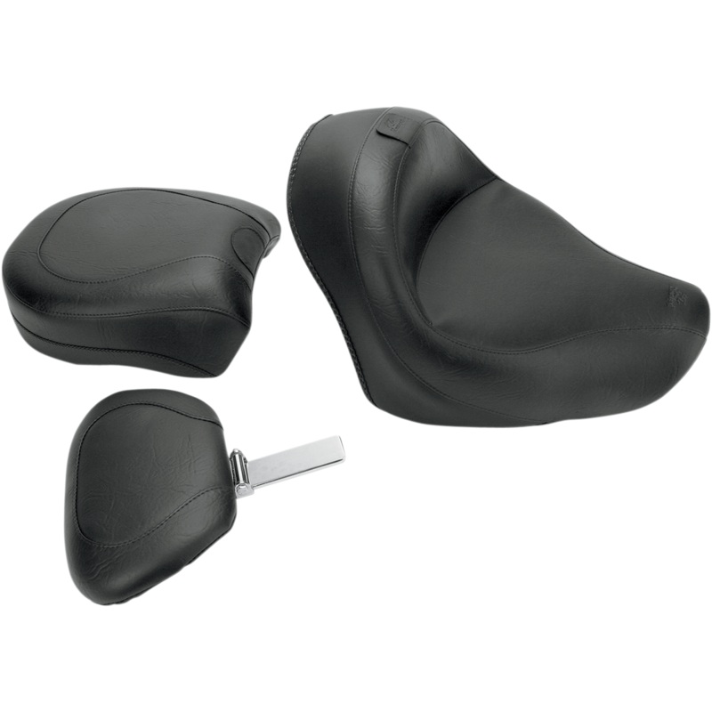 MUSTANG Seat – Vintage – Wide – Touring – With Driver Backrest – Two-Piece – Smooth – Black – VT750 Aero 79391