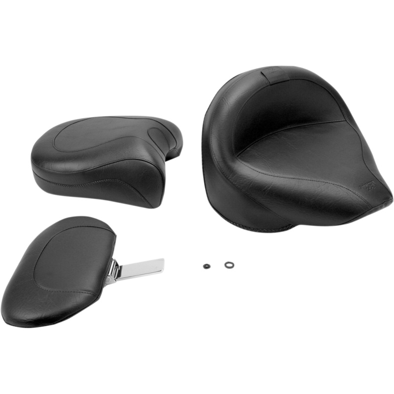 MUSTANG Seat – Vintage – Wide – Touring – With Driver Backrest – Two-Piece – Smooth – Black – XVS 79221