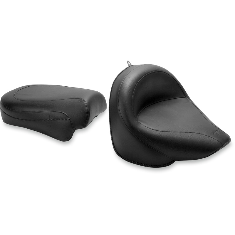 MUSTANG Seat – Vintage – Wide – Touring – Without Driver Backrest – Two-Piece – Smooth – Black – XVS 75912