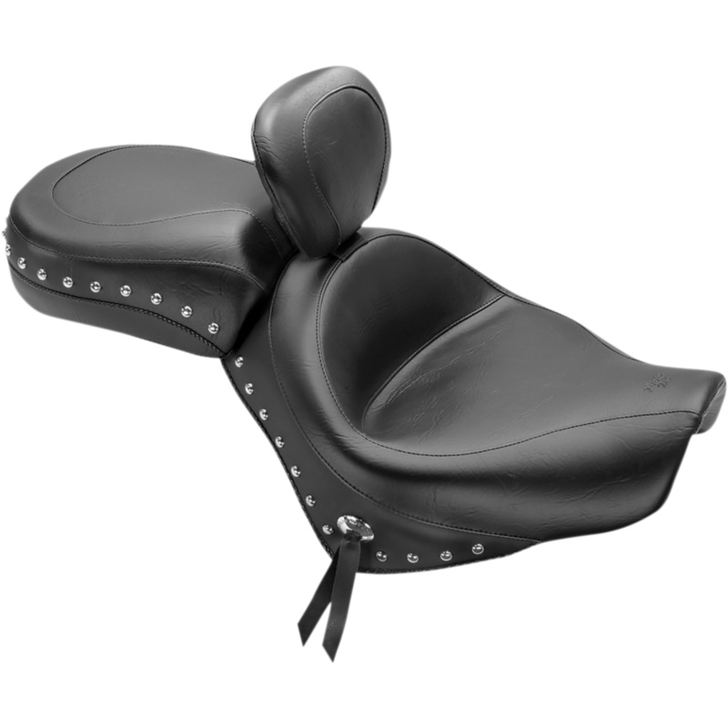 MUSTANG Seat – Wide Touring – With Driver Backrest – Two-Piece – Chrome Studded – Black w/Conchos 79470