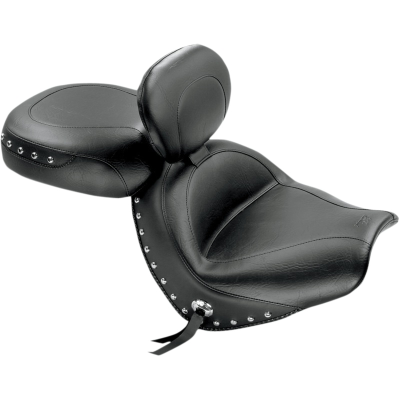 MUSTANG Seat – Wide Touring – With Driver Backrest – Two-Piece – Chrome Studded – Black w/Conchos 79560