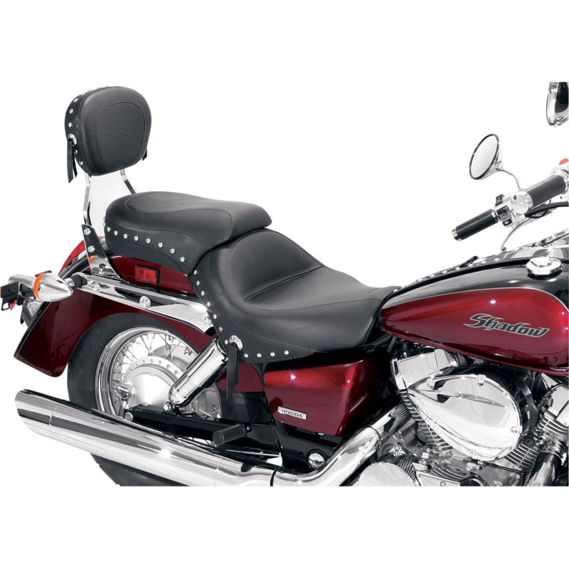 MUSTANG Seat – Wide – Touring – Without Backrest – Two-Piece – Chrome Studded – Black w/Conchos – 750Aero 76520