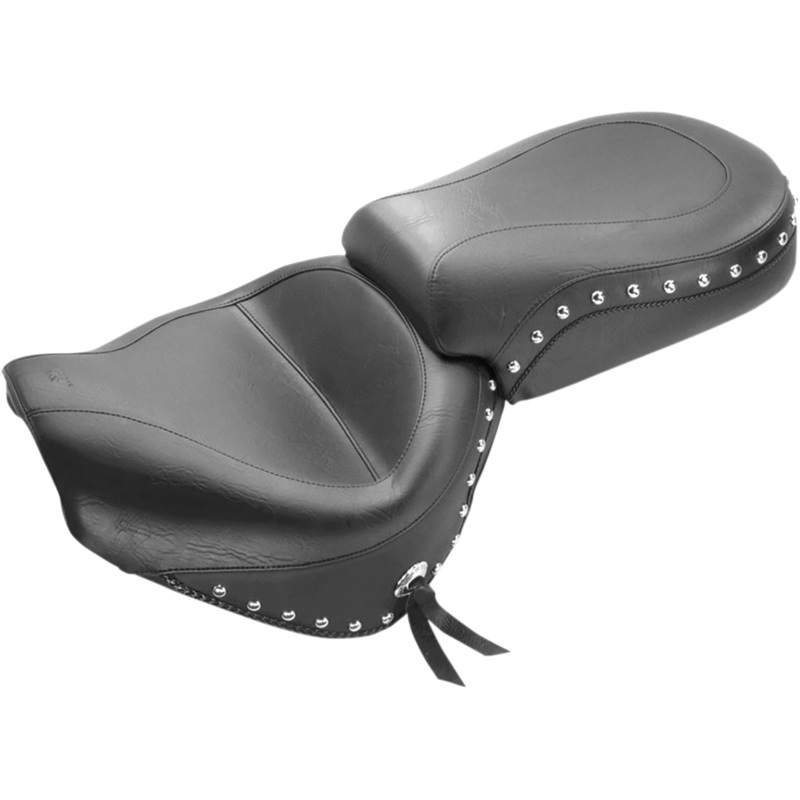 MUSTANG Seat – Wide – Touring – Without Backrest – Two-Piece – Chrome Studded – Black w/Conchos – Roadstar 75216