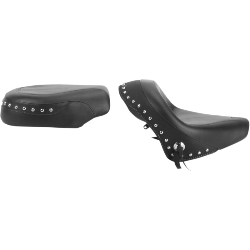 MUSTANG Seat – Wide – Touring – Without Backrest – Two-Piece – Chrome Studded – Black w/Conchos – VTX1300 75906