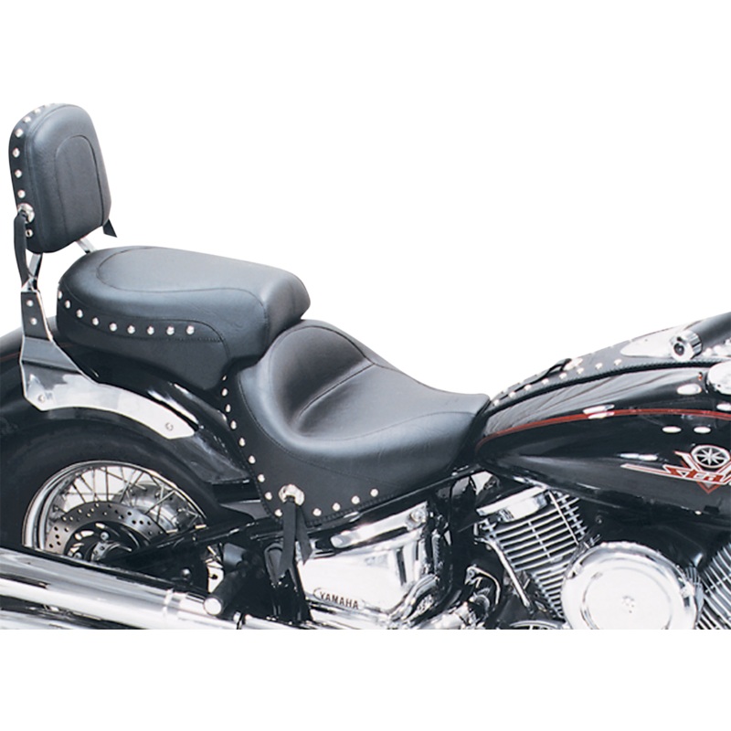 MUSTANG Seat – Wide – Touring – Without Backrest – Two-Piece – Chrome Studded – Black w/Conchos – X1100C 75910