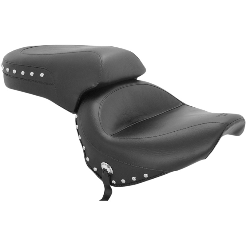 MUSTANG Seat – Wide – Touring – Without Backrest – Two-Piece – Chrome Studded – Black w/Conchos – XV650 75266
