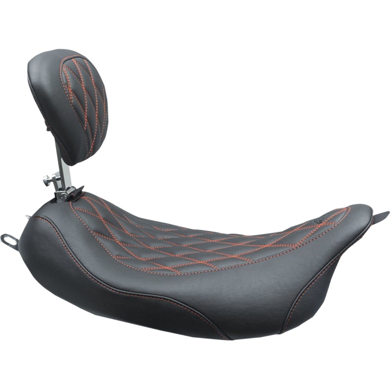 MUSTANG Wide Tripper* Solo Seat – w/ Drivers Backrest – Black w/ American Beauty Red Stitching 79727AB
