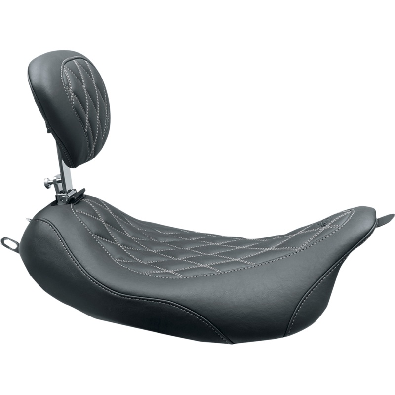 MUSTANG Wide Tripper* Solo Seat – w/ Drivers Backrest – Black w/ Gun Metal Stitching 79727GM