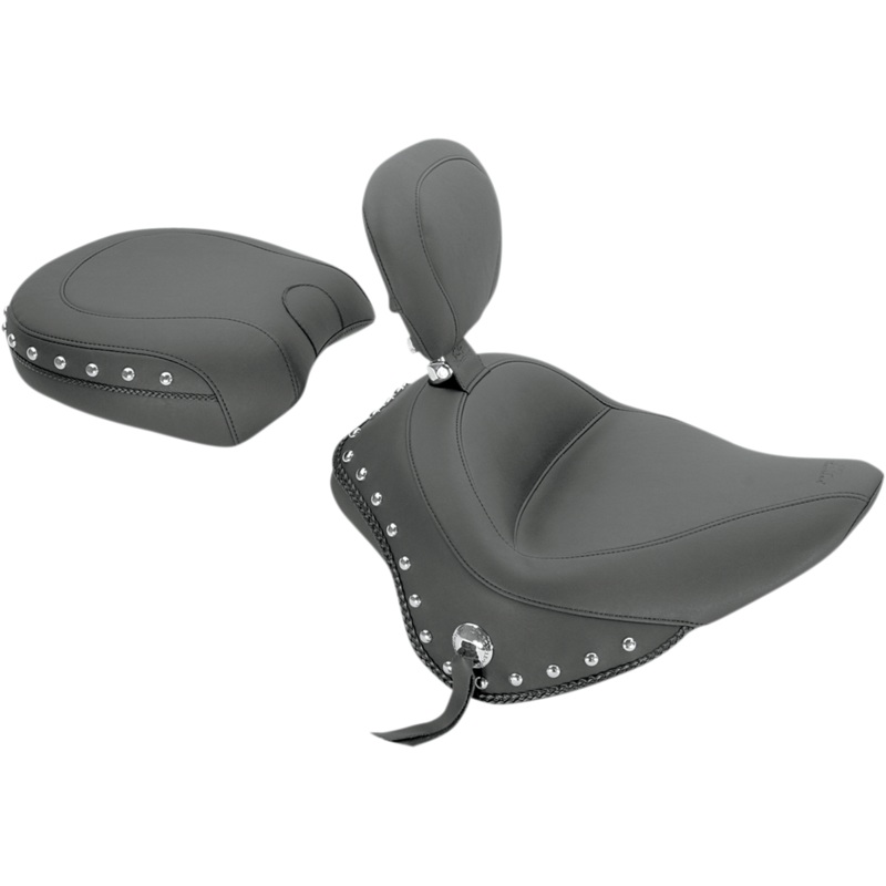 MUSTANG Wide Solo Seat – With Backrest – Black – Studded W/Concho 79740