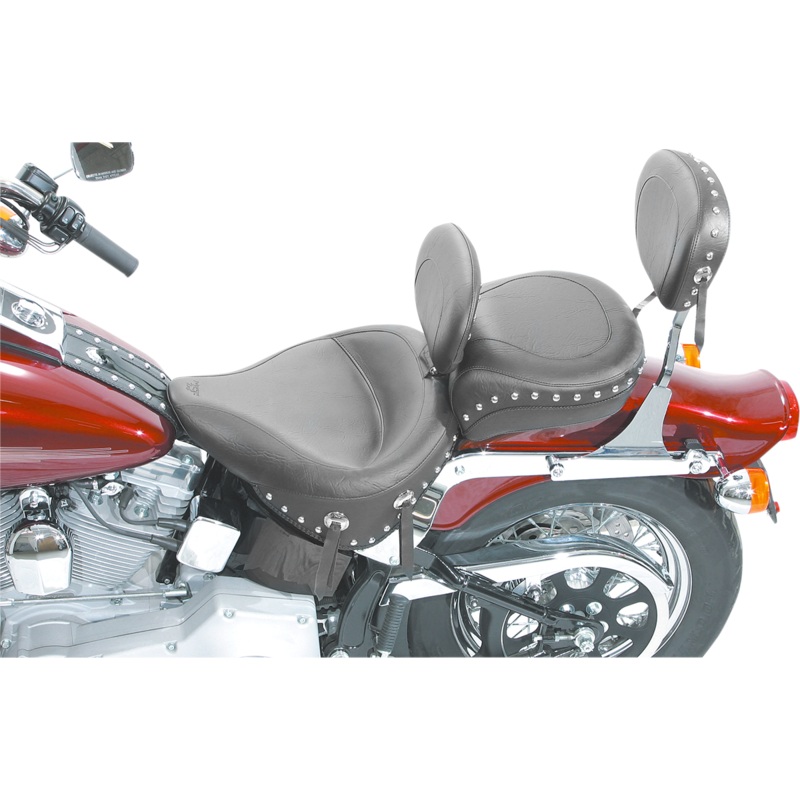 MUSTANG Wide Solo Seat – With Backrest – Black – Studded w /Concho – FLST/FXST ’00-’06 79120
