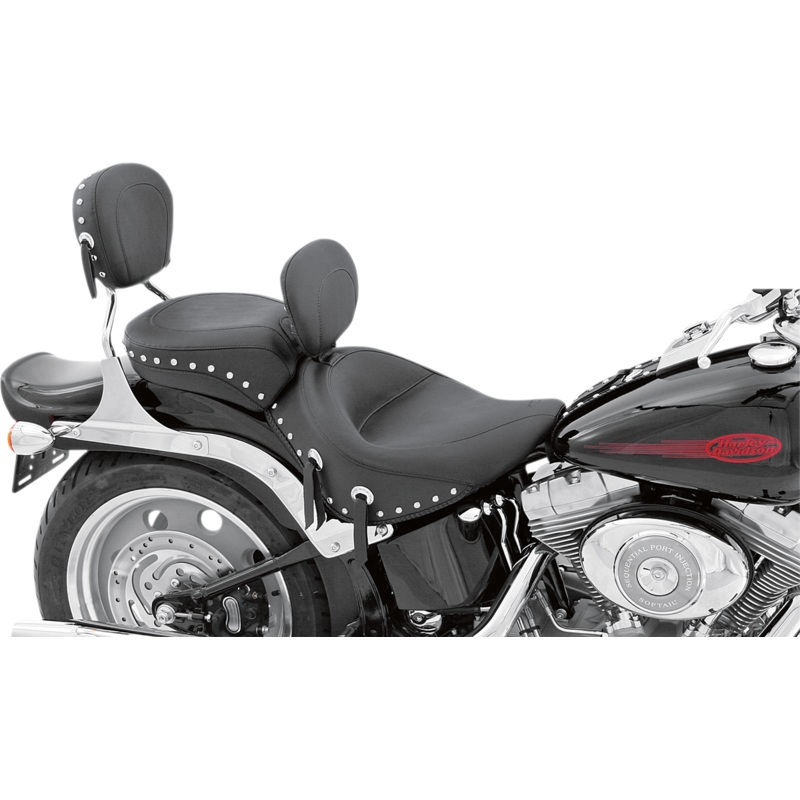 MUSTANG Wide Solo Seat – With Backrest – Black – Studded W/Concho – Softail ’06-’10 79532