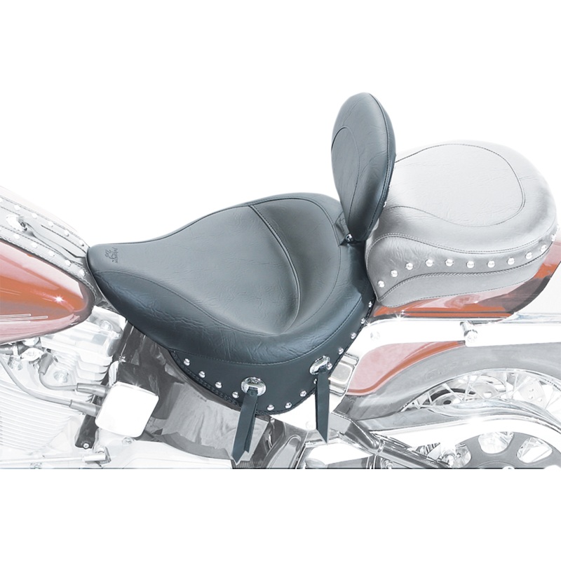 MUSTANG Wide Solo Seat – With Backrest – Black – Studded W/Concho – Softail ’84-’99 79104