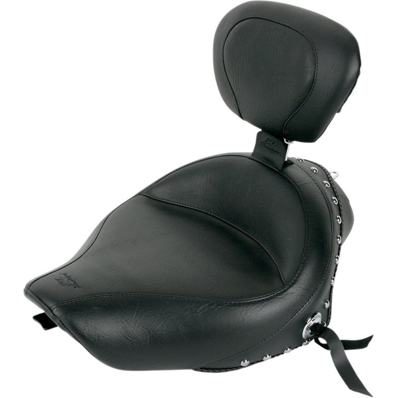 MUSTANG Wide Solo Seat – With Backrest – Black – Studded W/Concho – XL ’04-’20 79439