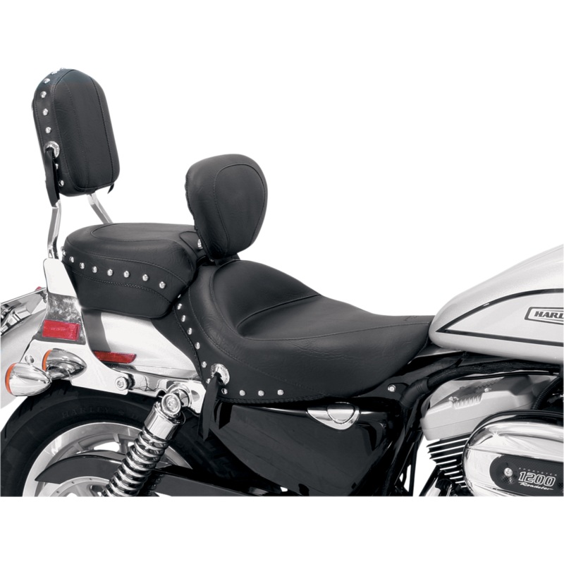 MUSTANG Wide Solo Seat – With Backrest – Black – Studded W/Concho – XL ’04-’21 79437