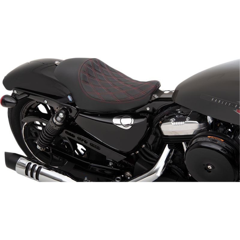 DRAG SPECIALTIES SEATS 3/4 Solo Seat – Double Diamond – Red Stitch – Vinyl 3/4 Low Solo Seat  Double Diamond