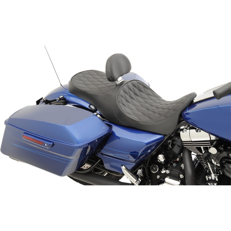 DRAG SPECIALTIES SEATS Low Forward Touring Seat – Diamond Forward Positioned 2-Up Low Profile Touring Leather Seat