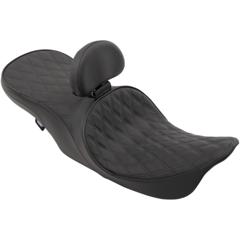DRAG SPECIALTIES SEATS Low Forward Touring Seat – Double Diamond – Driver Backrest Forward Positioned 2-Up Low Profile Touring Leather Seat