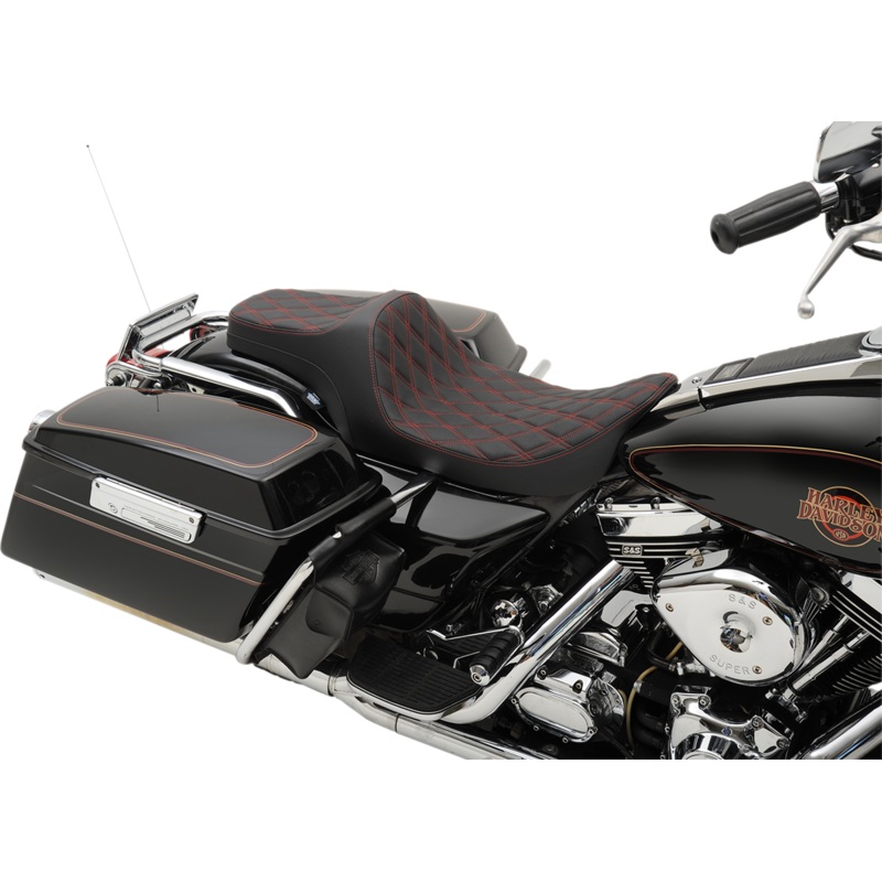 DRAG SPECIALTIES SEATS Predator III Seat – Double Diamond – Red Stitched Predator III Seat