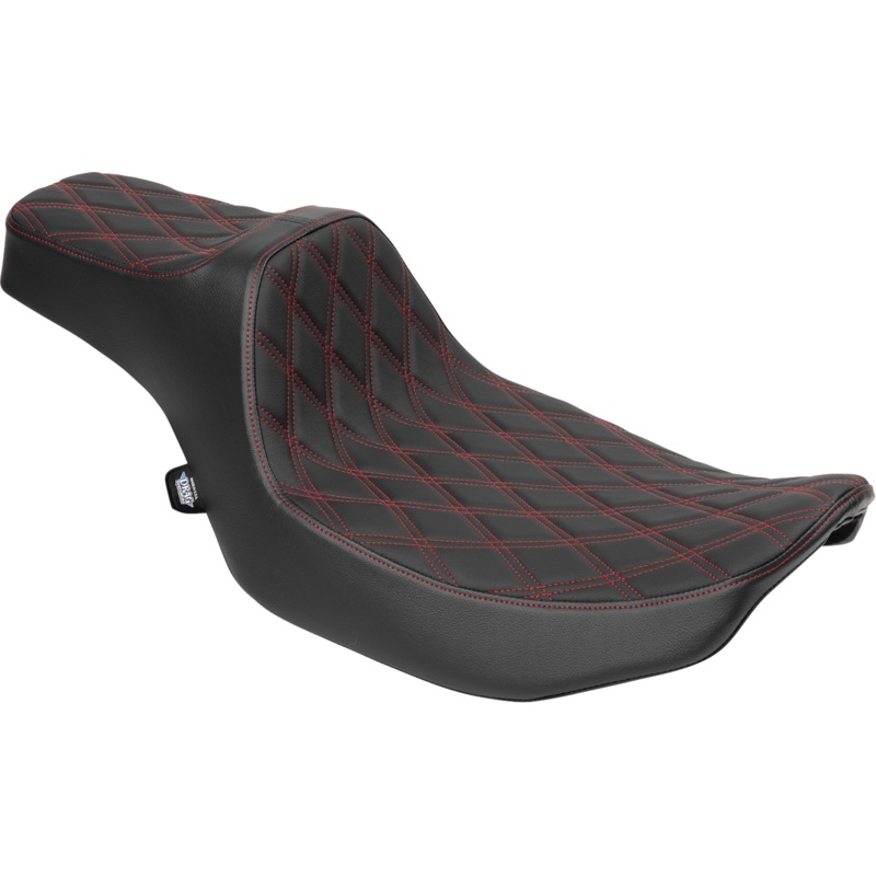 DRAG SPECIALTIES SEATS Extended Reach Predator III Set – Vinyl – Red Double Diamond Stitch – FLT/FLH ’23-’24 4706D