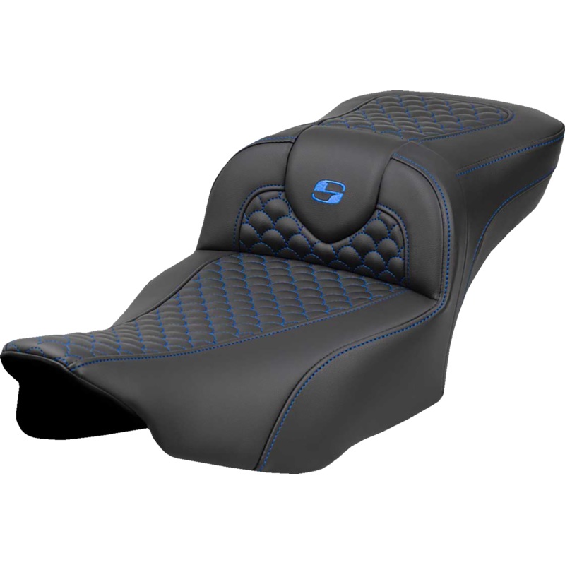 SADDLEMEN Roadsofa* Extended Reach Seat – Dragon Scale Stitch – Blue Stitch-w/o Backrest – FLTR/FLHX ’23-’24 823-07-20901