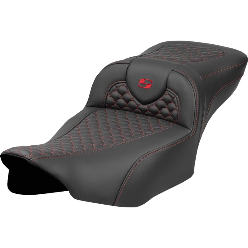SADDLEMEN Roadsofa* Extended Reach Seat – Dragon Scale Stitch – Red Stitch – w/o Backrest – FLTR/FLHX ’23-’24 823-07-20904