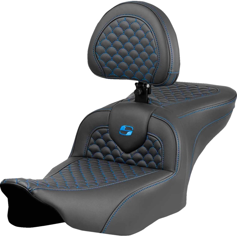 SADDLEMEN Roadsofa* Seat – Dragon Scale Stitch – Blue Stitch – w/ Backrest – FLTR/FLHX ’23-’24 823-07-208B1