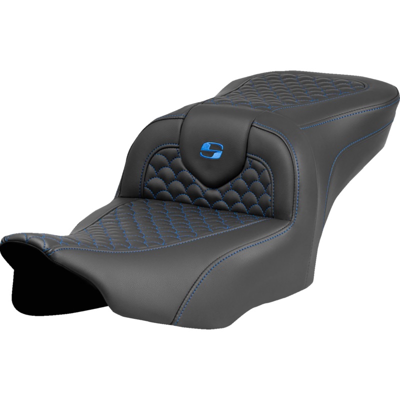 SADDLEMEN Roadsofa* Seat – Dragon Scale Stitch – Blue Stitch – w/o Backrest – FLTR/FLHX ’23-’24 823-07-20801