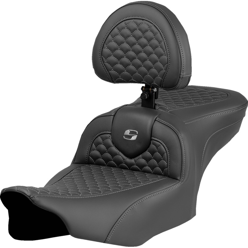 SADDLEMEN Roadsofa* Seat – Dragon Scale Stitch – Gray Stitch – w/ Backrest – FLTR/FLHX ’23-’24 823-07-208B2