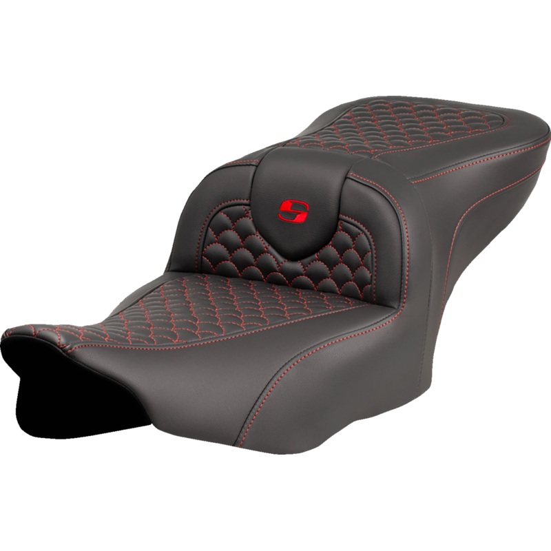 SADDLEMEN Roadsofa* Seat – Dragon Scale Stitch – Red Stitch – w/o Backrest – FLTR/FLHX ’23-’24 823-07-20804
