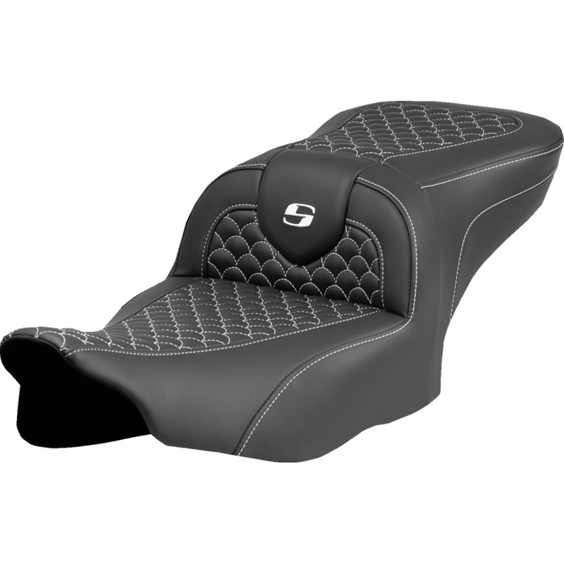 SADDLEMEN Roadsofa* Seat – Dragon Scale Stitch – White Stitch – w/o Backrest – FLTR/FLHX ’23-’24 823-07-20806