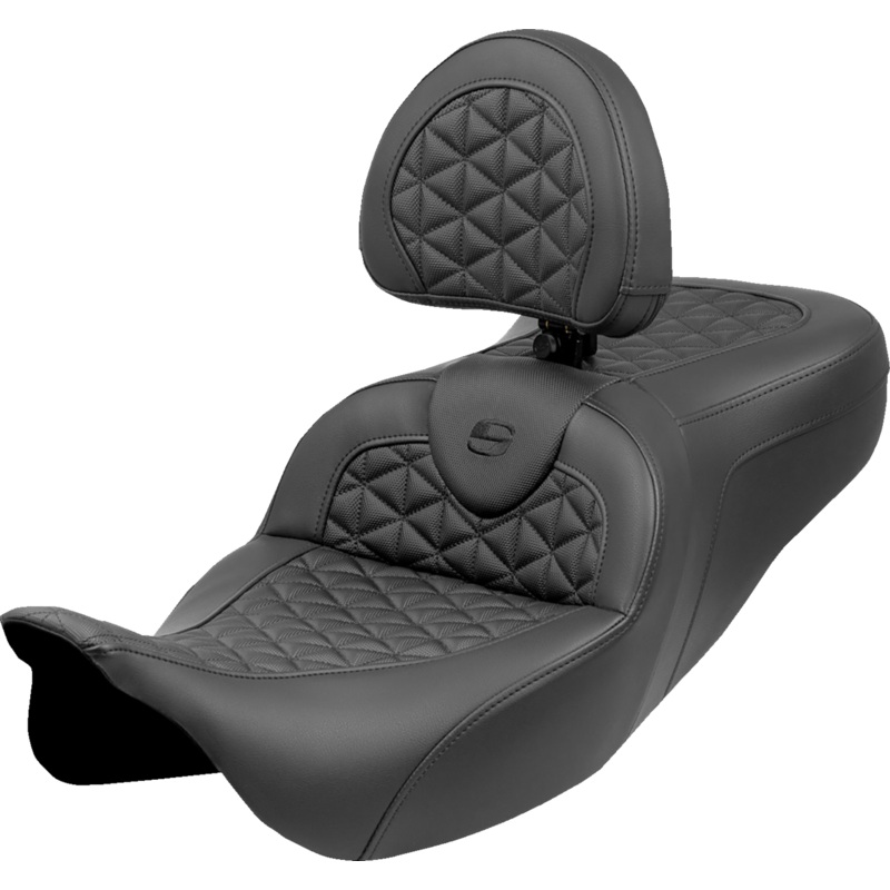 SADDLEMEN RoadSofa* Tri Gripper Seat – Extended Reach – w/ Backrest – FLH/FLT ’08-’25 808-07B-211B0