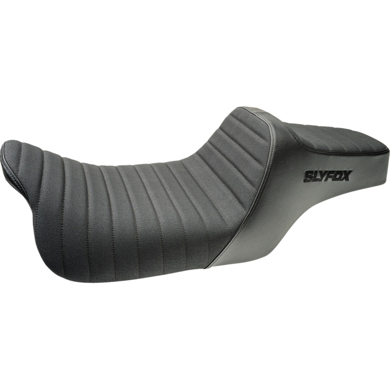 SLYFOX Highnoon Seat – Vinyl – Classic Stitch – Black Logo – FLH/FLT ’08-’24 4710A-SlyFox